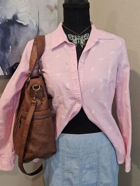 Croft & Barrow Pink Dragonfly Button-Down Shirt